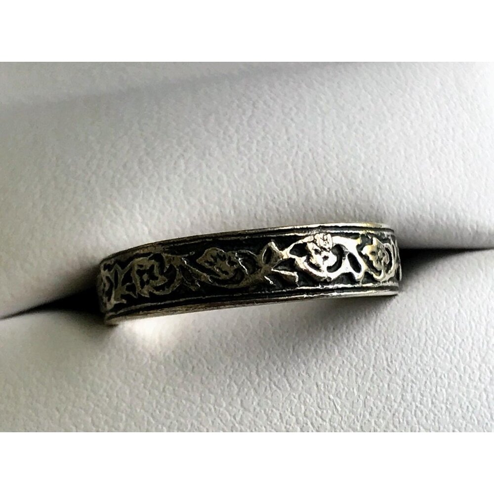 Vintage Sterling Silver Band Ring Floral thistle vines Size 7 - Picture 2 of 8